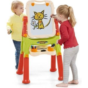 GOPLUS Tableau Enfant Double Face Blanc/Noir Pivotant à 360°-Hauteur Adjustable-Plateau de Rangement Orange