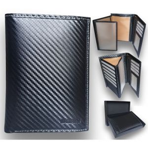 Portefeuille Homme Carbone 15x11 cm &ndash; Grand Format &ndash; Anti RFID &ndash; 11 Cartes &ndash; 4 Volets &ndash; Porte-Monnaie Zipp&eacute; &ndash; Fen&ecirc;tres ID