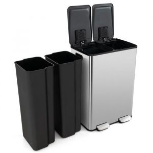 GIANTEX Poubelle à Pédale Tri Sélectif- 2 Seaux 30 L en Inox Amovibles- avec Boîte Désodorisante et Couvercle Silencieux- Argent