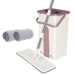 Balai à tête Rotation à 360 ° (SEAU - PRESSE) Smart Mop Compact avec 2 chiffons de vadrouille Seau à double compartiment-kaki