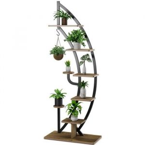 COSTWAY Étagère à Fleurs en Métal à 7 Niveaux Porte Plantes en Forme de Demi-lune avec Dispositif Anti-renversement 60 x 30 x 155 CM