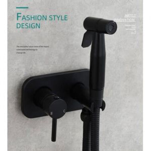 Kit Douchette WC，Toilette Bidet Spray Bidet Pulv&eacute;risateur de Douche Kit en Laiton Kit Mitigeur Douchette &agrave; Main Mural noir