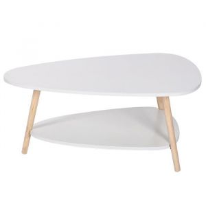 Table basse ovale scandinave - Fasiker - Blanc laqué mat - L 90 x l 60 cm - Bois massif - 1 étagère