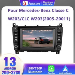 Junsun Autoradio Android 12 2Go+32Go pour Mercedes-Benz Classe C W203 CLC W203 CLK W209 CLK200 C180 8" Écran Android Auto Carplay