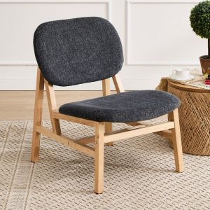 DAYALANE Chaise dAppoint en Chenille Chaise de Loisir Rembourr&eacute;e Petit Fauteuil Scandinave en Bois pour Chambre Salon Gris