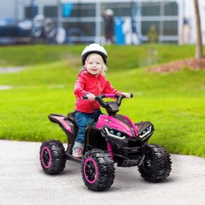 Quad buggy &eacute;lectrique enfant 12 V 3 Km/h max. effets lumineux selle pour enfant 3-5 ans m&eacute;tal PP noir rose