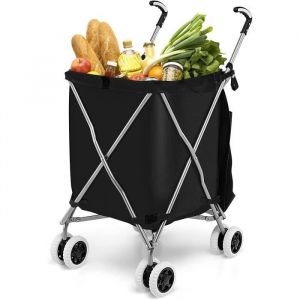 GIANTEX Chariot de Courses Pliable 90L à RoulettesCaddie/Chariot de Marché Cadre en FerSac Amovible en OxfordCharge 55KGNoir