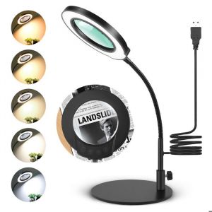 Lampe Loupe 10x Loupe Grossissante sur Pied Modelisme 360° LED Loupe Eclairante 5 Couleurs Dimmable Bureau Loupe de Lecture