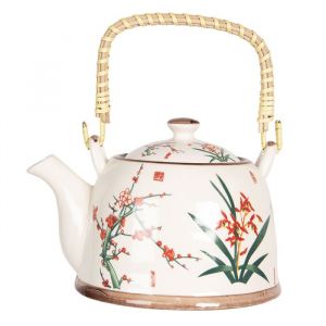 Théière avec filtre 800 ml Beige Vert Porcelaine Rond Fleurs 6CETE0074