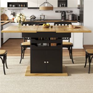 Table a Manger Extensible Bois et Noir 110&ndash;140 cm pour 4 &agrave; 6 Personne Table de Cuisine Scandinave avec Rangement Portes et