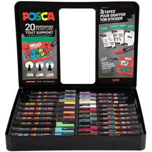 Malette de 20 feutres - POSCA - Graffiti street-art - PC1-1M - PC3M - PC5M