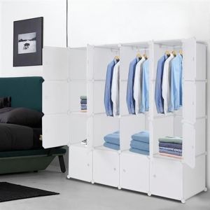Armoire de Chambre Meuble Rangement Penderie Plastique 16 Cubes Modulables