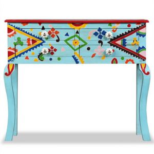 Buffet bas - JILI - Multicolore Table console - pour salon - Bois de manguier massif Bleu peint &agrave; la main  FR4