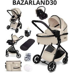BAZARLAND30.poussette combinée 3-en-1siège autonacelle ultra légère (env. 7 kg) habillage pluie moustiquaire.BEIGE/NOIR