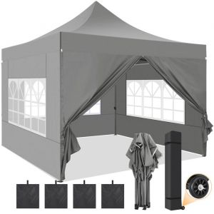 Tonnelle 3x3m Tonnelle Pliante de Jardin imperméable avec 4 côtés - Barnum Pliable Pavillon extérieur - Gris