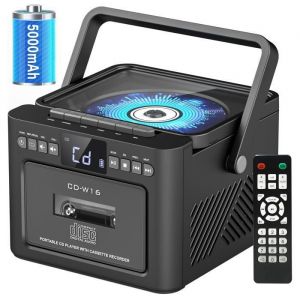 Lecteur CD cassette Boombox Bluetooth 5.1 avec batterie 5000 mAh lecteur CD rechargeable avec radio FM télécommande pour la