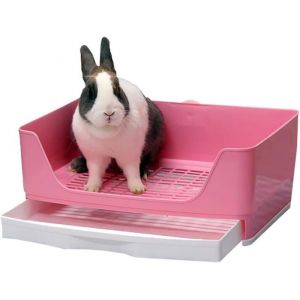 Bac à litière en coin avec tiroir amovible pour petits animaux comme lapins et cobayes (taille L)