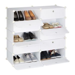Relaxdays Meuble chaussures cubes rangement 10 casiers plastique chaussures modulable DIY HxlxP: 90x94x37 cm blanc