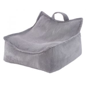 Fauteuil Pouf Siège Poire pour Bébé Enfants pour la Chambre dEnfant MISIOO Puffy Square Velours Côtelé Gris 77x67x50 cm