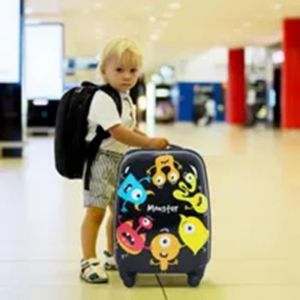 GIANTEX Valise Enfant Télescopique à Roulettes avec Sac à Dos 16 Pouces,Set de Bagages pour Voyage,Noir