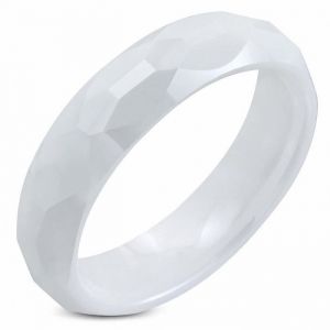 Bague homme en céramique blanche à facettes - NO NAME - RCM041 - Blanc - Mixte - Adulte