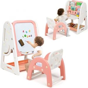 DREAMADE Tableau de Dessin Magnétique pour Enfant avec Étagère à LivreTable à Dessin & Chaise avec Hauteur &Inclinable Réglable
