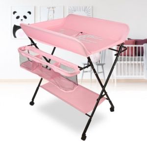 Table à Langer Pliable pour Bébé - HOMEWELL - BLGUNSAV - Rose - Métal - Hauteur Réglable