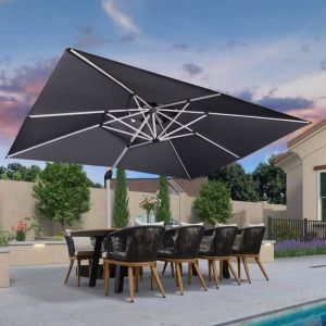 PURPLE LEAF Parasol Déporté 3 x 4 m Rectangulaire Parasol De Jardin Extérieur Toit à Double Rotatif 360° Gris