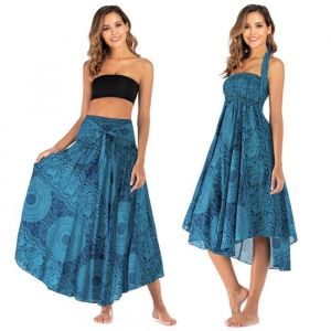 Jupe 2 en 1 Jupe Longue Été Femme Fluide Jupe Boheme Chic Femme Jupe Boheme Femme Jupe Fleurie Femme Plage Jupe  Bleu