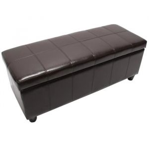 Banc banquette rembourr&eacute;e coffre de rangement Kriens - Marron - Cuir - 112x45x45cm