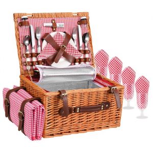 Panier de pique-nique en osier pour 4 personnes Couverture Pique-Nique Imperméable et Couverts Panier Picnic pour Camping