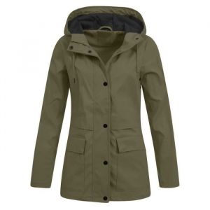 Trench Femme - FUNMOON - Imperm&eacute;able - Capuche - Vert arm&eacute;e - Coupe-Vent