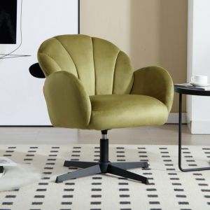 Wahson Fauteuil de Salon Confortable Fauteuil Crapaud Pied Pivotant et Coquillage Siège pour Coiffeuse et Chambre Velours Vert