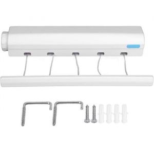 S&eacute;choir Mural S&egrave;che Linge D&eacute;pliable avec 5 Fils de 375m R&eacute;tractables en M&eacute;tal &eacute;tendoir &agrave; Linge Rembobinable &eacute;tendoir &agrave; Linge