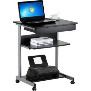 Bureau dOrdinateur Portable à Roulettes - 56x51x795 cm - avec Tiroir Étagères et Cadre Métal-Gain de Place -Noir-YAHEETECH