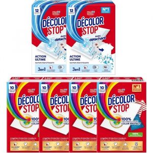 D&eacute;color Stop - Lot 64 sachets 3-en-1 : 40 couleurs + 24 blancs pack 4x couleur + 2x blanc d&eacute;tachants pour linge
