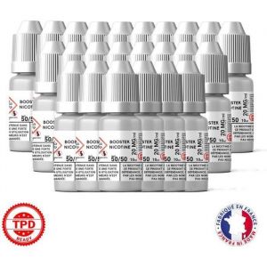 Pack Booster Nicotine 20 mg 10 ml 50/50 - 50% PG / 50% VG DIY Lot de 24 Bouteilles E-Liquide
