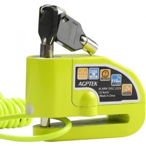 AGPTEK Kit dAlarme Moto Antivol 110dB Bloque Disque+1.5m Câble Antivol Sécurité à Ressort +2 Clés et Sac de Bloc pour Moto/Vélo