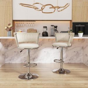 MIPAN.Lot de 6 Chaise De Bar  (88-100cm) - Tabourets de Bar - Chaise Rembourr&eacute;e - Chaises Hautes -Avec Dossier - Argent