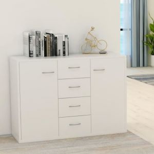 Buffet bas Moderne - Meuble de cuisine - Blanc - 4 tiroirs et 2 portes