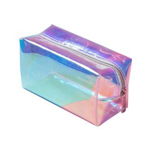 Trousse de maquillage holographique tendance grande capacité idéale pour voyager et organiser vos cosmétiques