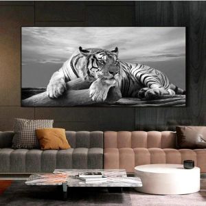 Noir Et Blanc Animal Tigre Murale Art Toile Tableau Peinture Tigres Affiche Murale Tableaux pour Salon Decoration70x140cm Sans
