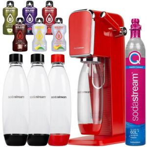 Sodastream - Art Red - Pack 3 Bouteilles 1L + Cylindre Quick Connect + 6 Saveurs Bolero Sans Sucre