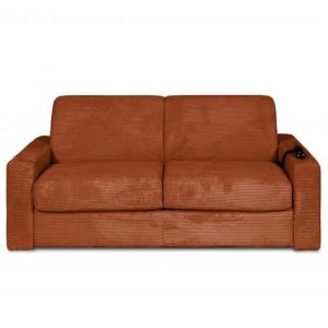 Canap&eacute; lit convertible express 140cm ARIA ouverture/fermeture AUTOMATIQUE &eacute;lectrique matelas 14cm velours c&ocirc;tel&eacute; zoom terra