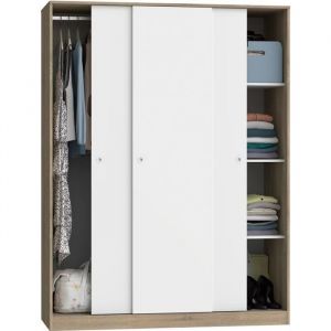 Armoire 3 portes coulissantes Meuble de rangement coloris Cambrian-Blanc - Hauteur 200 x Longueur 150 x Profondeur 55 cm