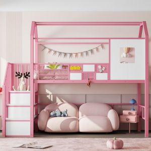 Lit superpos&eacute; enfant 90x200Lit mezzanine1 placelit fille enfant avec sommier et escalier avec rangementlit cabaneCadre m&eacute;tal