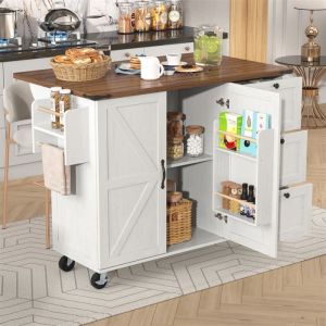 Ilot Central Cuisine avec Rangement et Plan de TravailBuffet Cuisine avec Roulettes Blanc3 Tiroirs et 2 PortesDesserte Chariot