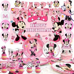 Decoration Anniversaire Minnie Mouse D&eacute;coration de F&ecirc;te Ballons Danniversaire Ballons Assiettes Toile de Fond de D&eacute;coration