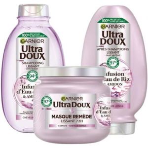 Ultra Doux - Coffret Routine Lissante Douceur & Brillance - À Linfusion Deau De Riz - Pour Les Cheveux Rebelles Et Indiscipliné