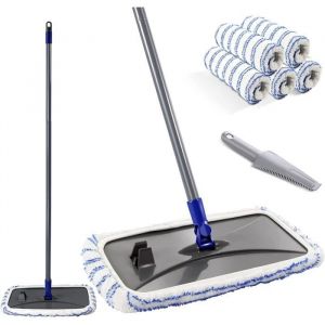 Grand Balai en Microfibre 42x23 CM Rotatif &agrave; 180&deg; Serpilli&egrave;re Plate pour Nettoyage de Sol avec Manche Long 127CM Vadrouille Large